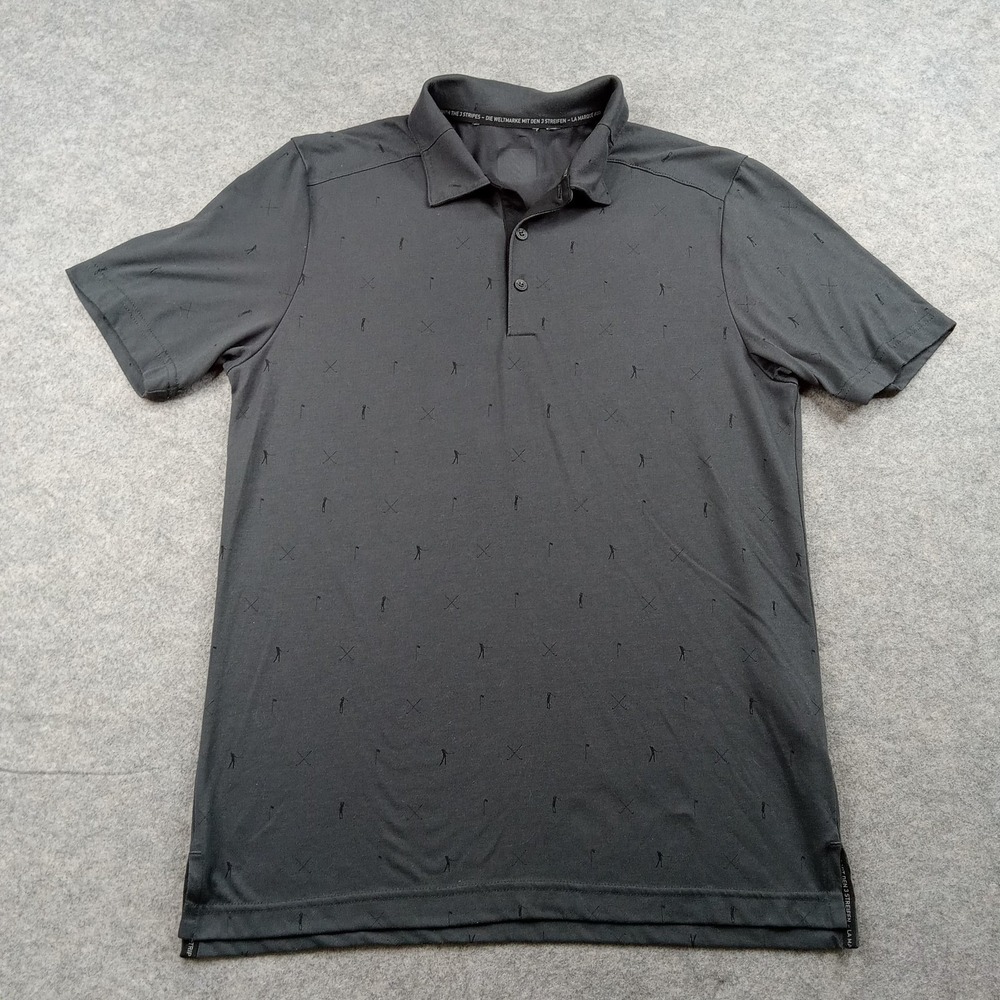 Adidas Polo Shirt Mens Large Black Golf‎ Graphic Performance Stretch Top FL4817